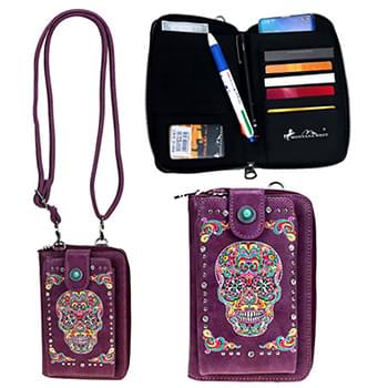 Montana West Sugar Skull Collection Phone Wallet Purse /Crossbody purple