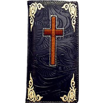 Long Western Wallet With Cross - Black