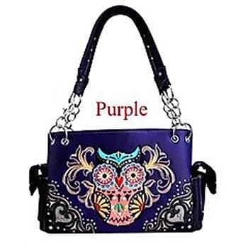 Wholesale Rhinestone Embroidery Owl Design Purse Purple