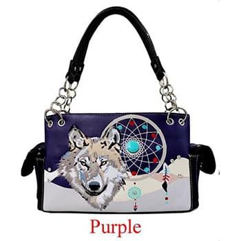 Wholesale Embroidery Wolf with Dream Catcher Purse Purple