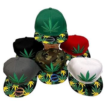 Wholeale Marijuana Leaf Embroderied Printed Bill Snapback Hats