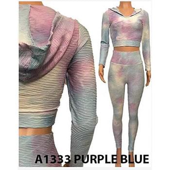 Wholesale Tie Dye Blue Purple workout set with Tik Tok Leggings
