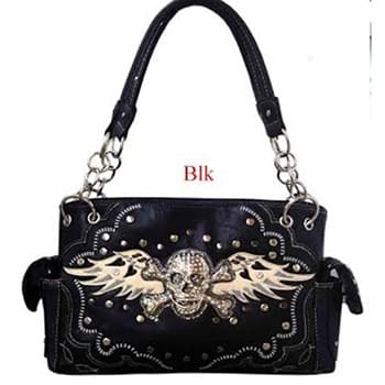 Wholesale Skull with Wing Satchel Purse with gun pocket