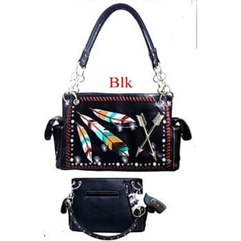 Wholesale Black Feathers and Arrow Satchel purse with gun pocket