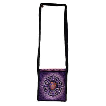 silk embroidered peace sign purple small handmade sling bag
