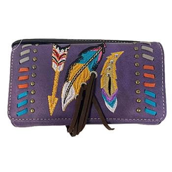 Wholesale Western Wallet Purse with Arrow and Feather Purple