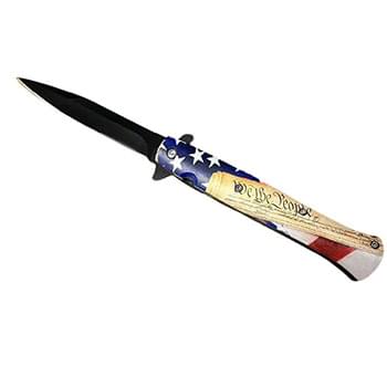 4" Black Blade & 4 7/8" Handle with US Flag Skull - We the People