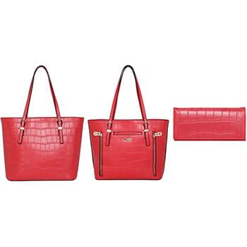 Montana West Plain Faux Leather Satchel and Wallet set Red