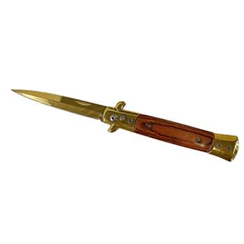 5" Spring Assisted Switchblade Knife - Gold and Wood