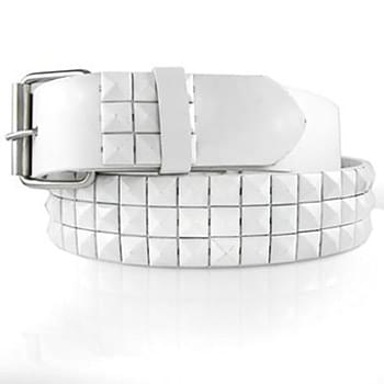 3 row white pyramid studs on white belts adult sizes