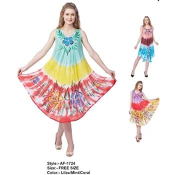 Wholesale Flower Print  Rayon Dress-Sea Dye/Brush Paint