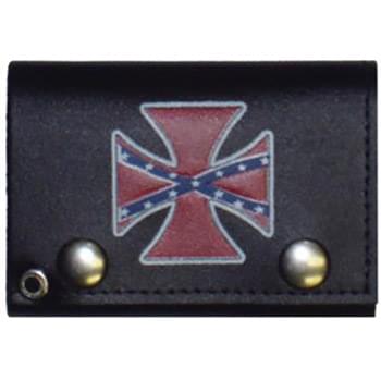 Wholesale Cross with Rebel Trifold Leather Wallet with Chain