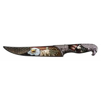 HUNTING KNIFE 13.5" WITH SCABBARD Black God Bless America Bald Eagle