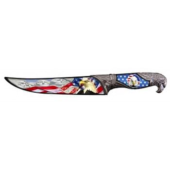 HUNTING KNIFE 13.5" WITH SCABBARD Black God Bless America USA Eagle