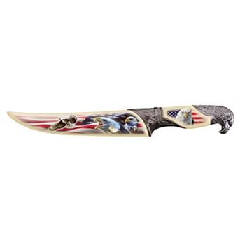 HUNTING KNIFE 13.5" WITH SCABBARD USA Flag Eagle