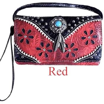 Wholesale Western Studded Flower Design Wallet Purse Red