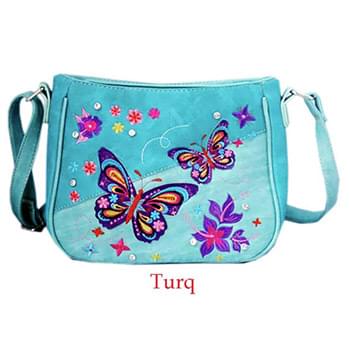 Wholesale Western Sling Purse Small Butterflies Flowers Turquoise