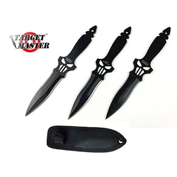 6" Overall 3 PC Punisher Throwing Knife Set w/ Sheath