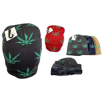 Wholesale Marijuana Leaf Winter Beanie/Hat With Fleece Lined