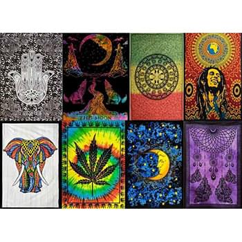 Bulk Lot of 100 Piece Tapestries of Various Styles of Colors