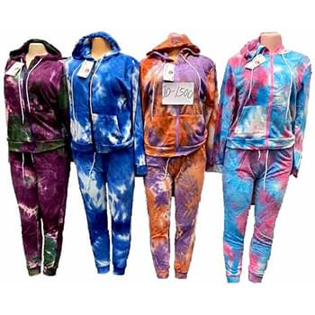Wholesale Tie Dye workout clothes Zip Hoody sets