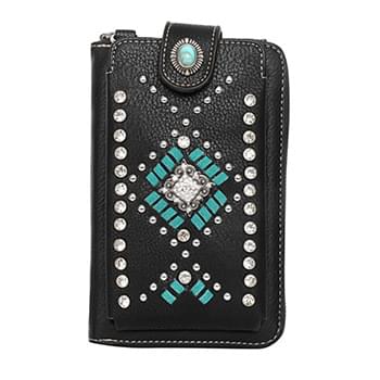 American Bling Southwestern Collection Crossbody Wallet Purse Black