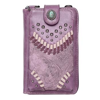 American Bling Purple Embossed Collection Crossbody Wallet Purse