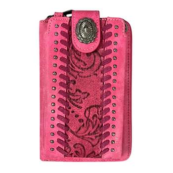 Western embroidered pattern  smartphone wallet/crossbody Pink