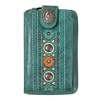 Montana West Embroidered Collection Phone Wallet Crossbody turquoise