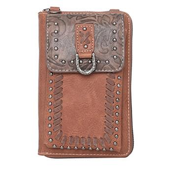 American Bling Embossed Collection Crossbody Wallet Purse Brown