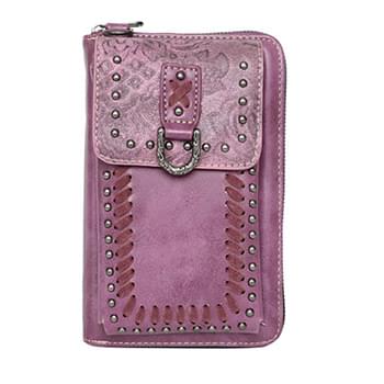 American Bling Embossed Collection Crossbody Wallet Purse Purple