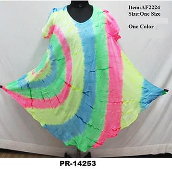 Wholesale Rayon Neon Tie Dye Umbrella Dress - Green Blue Yellow Pink