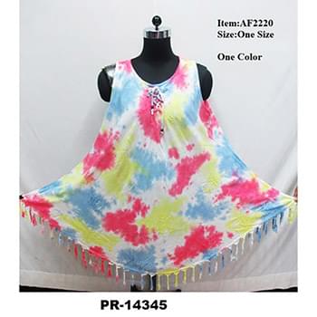 Wholesale Rayon Pastel Tie Dye Umbrella Self Fabric fringes dress