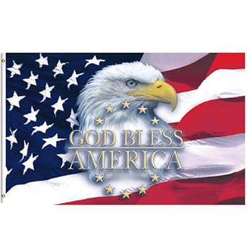3'x5' God Bless America Flag Eagle Head/Wave Flag