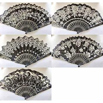 Wholesale Black/White Color Flower Print Fan