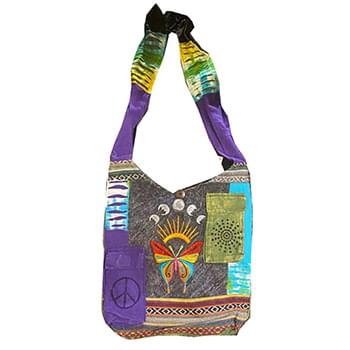 Wholesale Embroiled Butterfly Peace Sign Two Pockets Hobo Bag