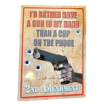 Pistol & Bullet Holes Retro Tin Signs