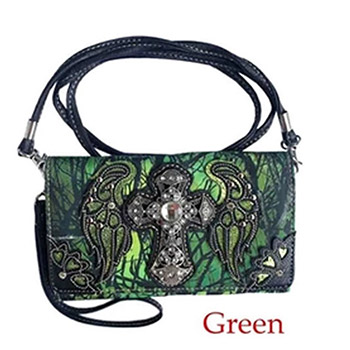Wholesale Green Camo Cross with Wing Wallet Purse