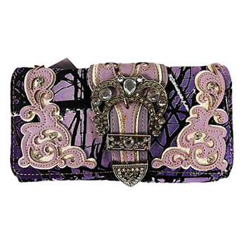Wholesale Lavender Camo Wallet Purse with crossbody strap