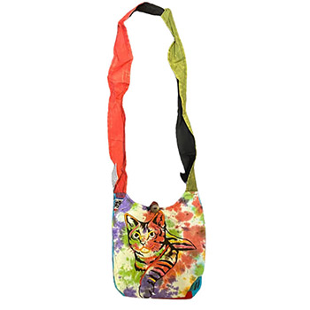 Small handmade  tie dye embroidered cat sling bag