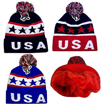 Wholesale USA Pompom Plush Lining Winter Hat