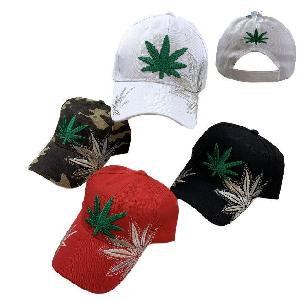 Embroidered Marijuana Leaf Hat With Double Shadow - Assorted Colors