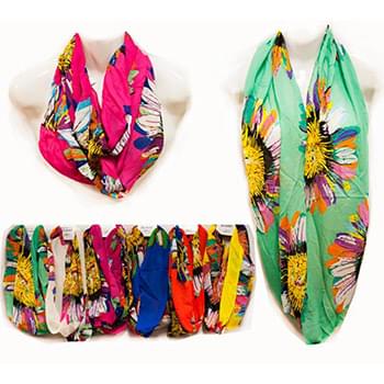 Wholesale Light Weight Infinity Scarves Sunflower Prints Bright