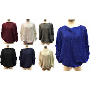 Wholesale Knitted Poncho Solid Color with Sequins Assorted