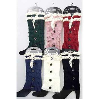 Wholesale Short Boot Topper Leg Warmer with Lace Trim and Buttons Asst