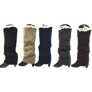 Wholesale Knitted Long Boot Topper Leg Warmer with Lace Trim