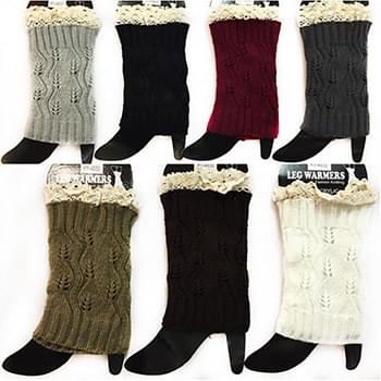 Wholesale Knitted Boot Topper Leg Warmer Solid Color with Lace