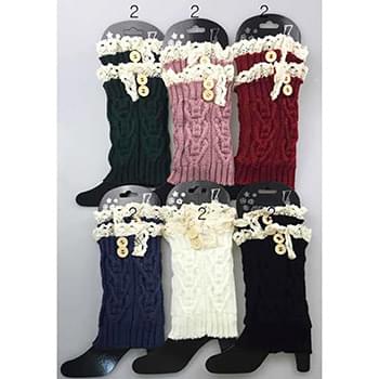 Wholesale Short Boot Topper Leg Warmer with Lace Trim and Buttons Mixed