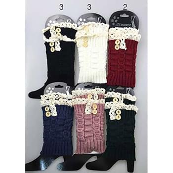 Wholesale Short Boot Topper Leg Warmer with Lace Trim and Buttons Mix