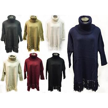 Wholesale Knitted Turtle Neck Sweater Dress/Poncho assorted